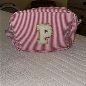 Pink Striped Pouch with Gold Trimmed P